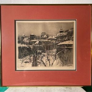 Vintage Paul Geissler Matted, Signed, Framed Etching  1921 Cityscape - Nürnburg